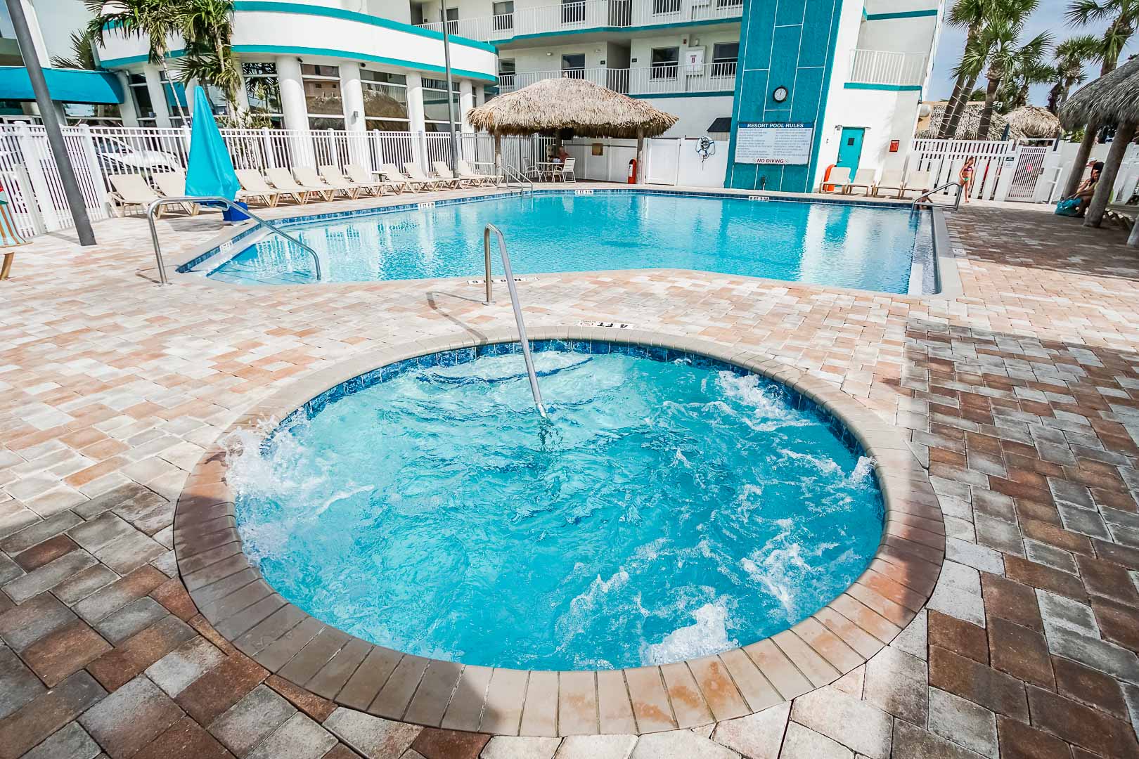 An outdoor Jacuzzi tub at VRI's Discovery Beach Resort in Cocoa Beach, Florida.